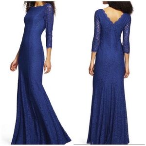 Adrianna Papell Long Blue Lace Gown Size 10